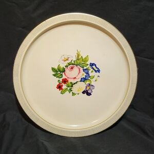 Vtg Denmark Tole Metal Tray Cream with Handpainted flowers and Gold edging